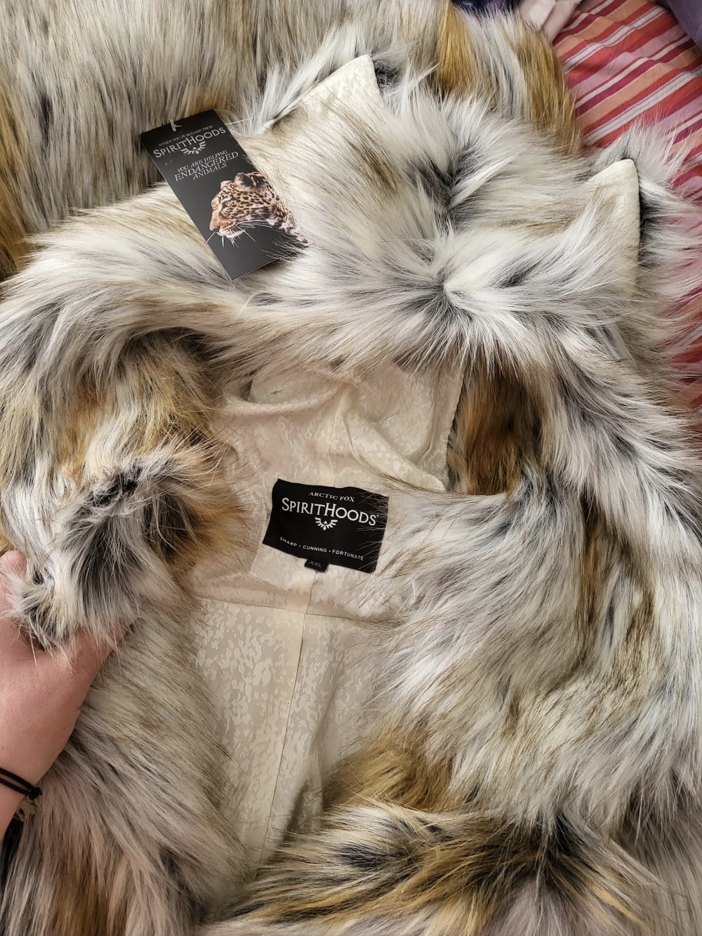 SpiritHoods Multitone Grey and Tan Faux Fur Wolf Hood - Picture 4 of 6